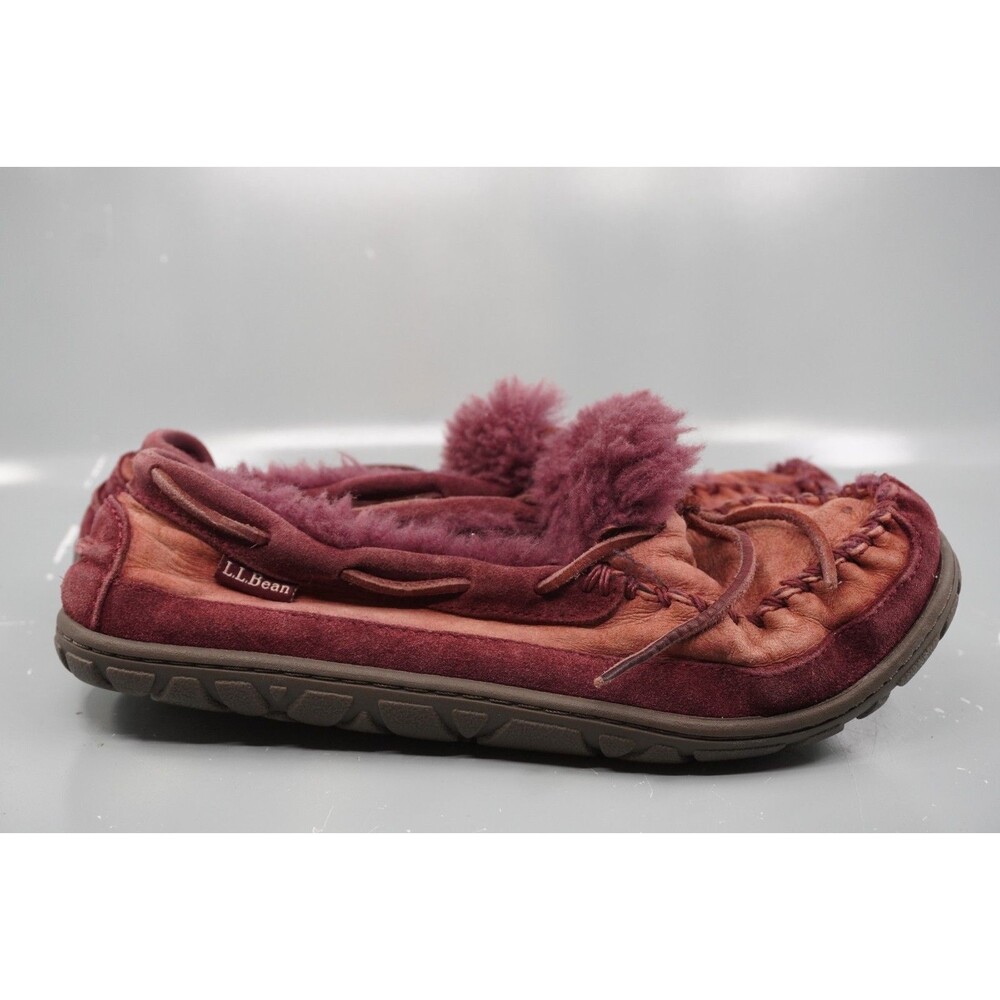 LL Bean Wicked Good Moccasins Women’s Size 10 Maroon Suede Shearling Slippers